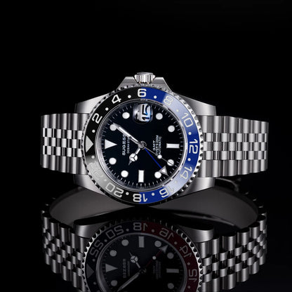 Sugess GMT Diving Watch of Men Automatic Mechanical Waterproof Wristwatches Peacock SL3032 Movement Ceramic Bezel Jubille Band