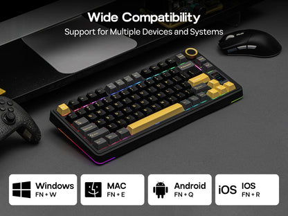EPOMAKER X AULA EA75 MAX 75% ANSI US Layout Hot-Swap Gasket Wired/BT/2.4GHz Wireless Mechanical Keyboard with Screen & Knob