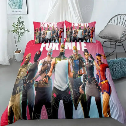 Set de lenjerie de pat Fortnite, 3 piese, imprimare 3D, lenjerii pentru dormitor, joc, desen animat, lenjerie decorativă, husă de pilotă, față de pernă, cadou de ziua de naștere