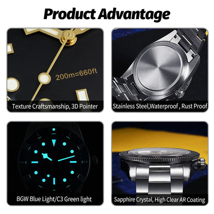 Watchdives WD7922 Quartz Watch VH31 Movement 200m Waterproof Men Watches Sapphire Crystal Luminous Vintage Watches with Gift Box