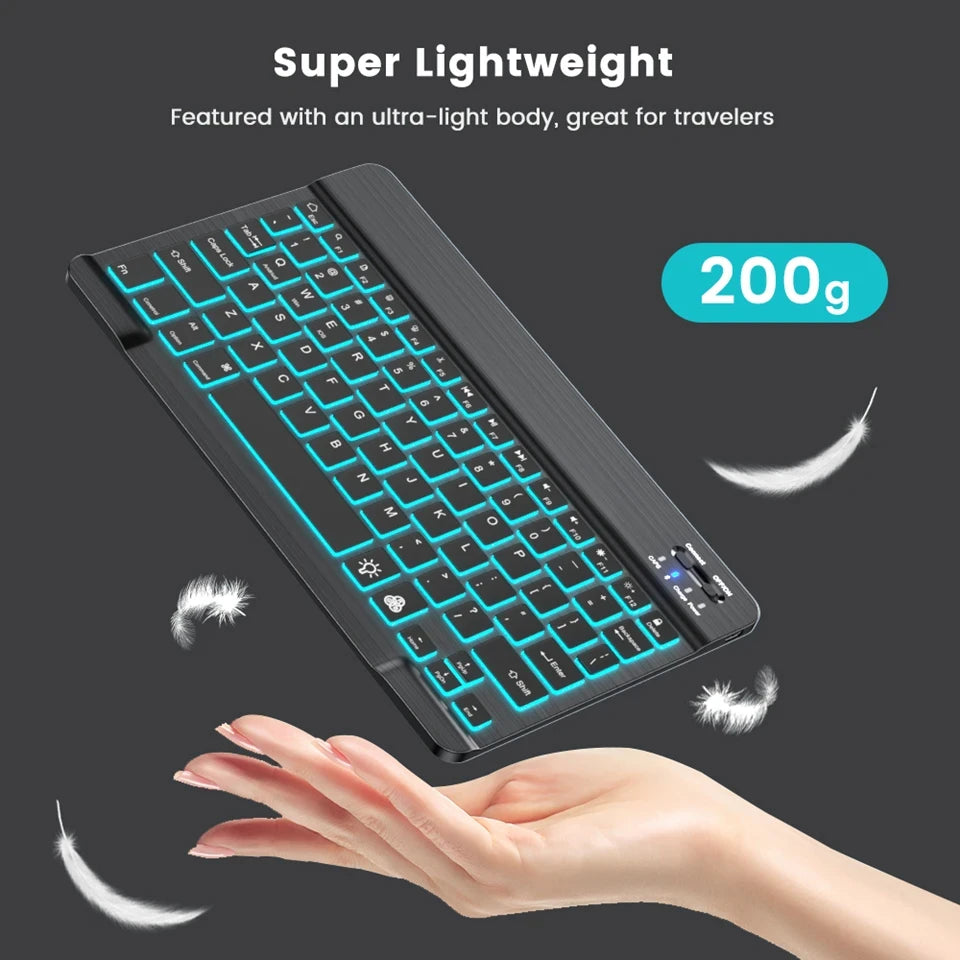 Mini Backlit RGB 10-inch Bluetooth Keyboard Wireless Mouse Rechargeable for Spanish Russian Hebrew Korean French Arabic Portuguese