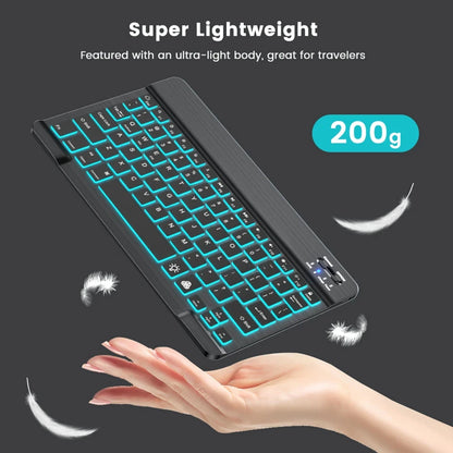 Mini Backlit RGB 10-inch Bluetooth Keyboard Wireless Mouse Rechargeable for Spanish Russian Hebrew Korean French Arabic Portuguese