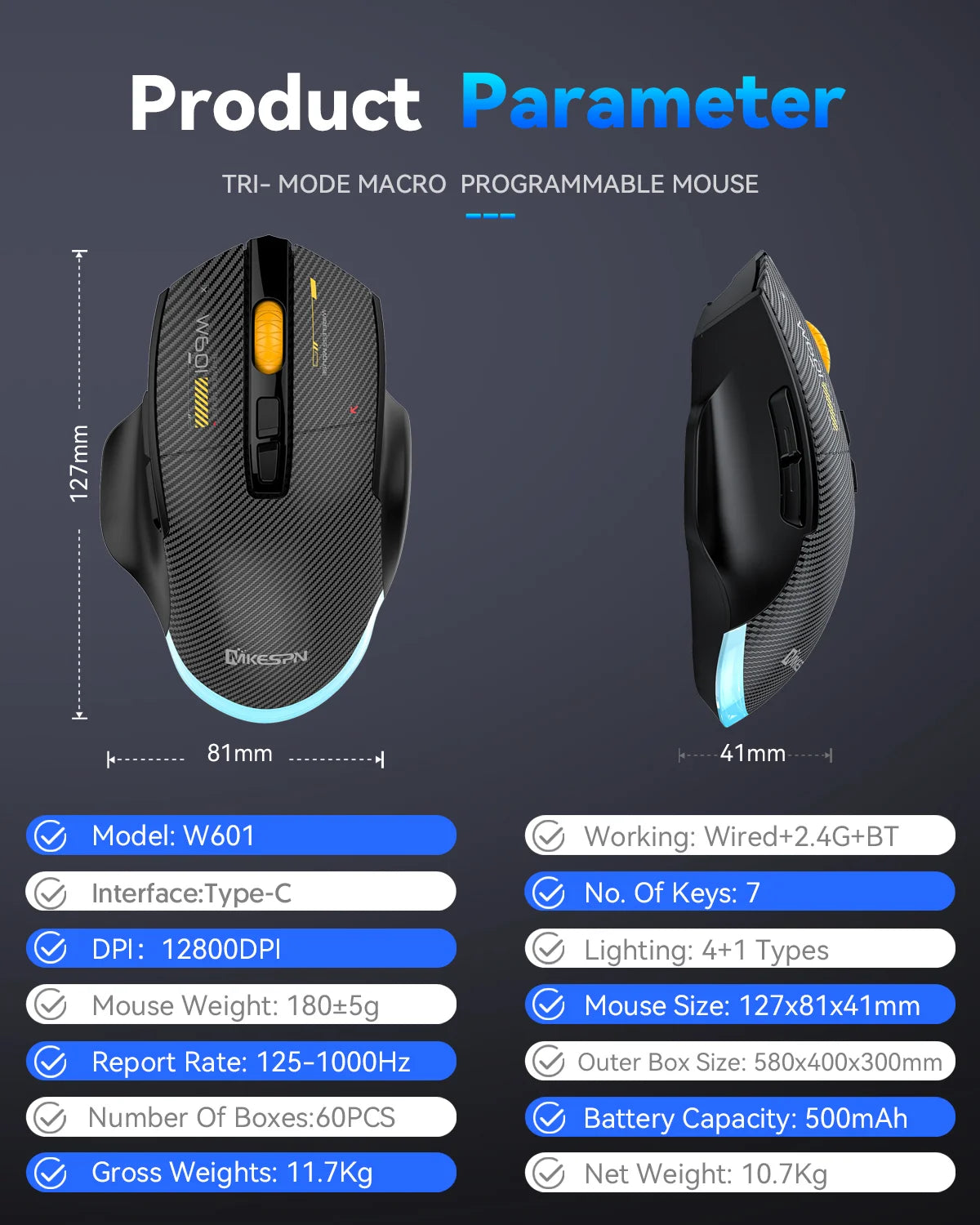 Rato Gaming Sem Fios Bluetooth, 12800 DPI, Rato RGB com Fio/Sem Fios com 7 Botões Programáveis, para PC e Portátil, Gaming