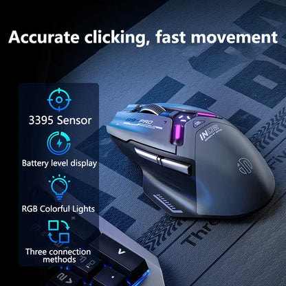 Mouse da gaming wireless Inphic IN9PRO 26000DPI 8K Polling Rate Bluetooth 5.0 cablato 2.4G tri-mode RGB ergonomico