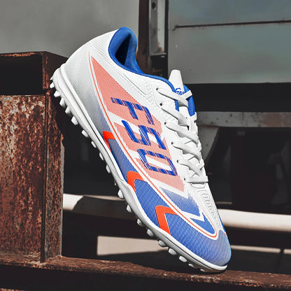 Breathable TF Soccer Shoes Men Women Kids PU+Fabric Non-Slip Wear-Resistant Rubber Sole Training Shoes