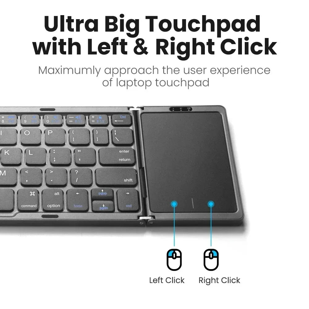 Mini Folding Wireless Bluetooth Keyboard Russian Spanish Arabic Hebrew Portuguese with Touchpad for Windows, Android, IOS