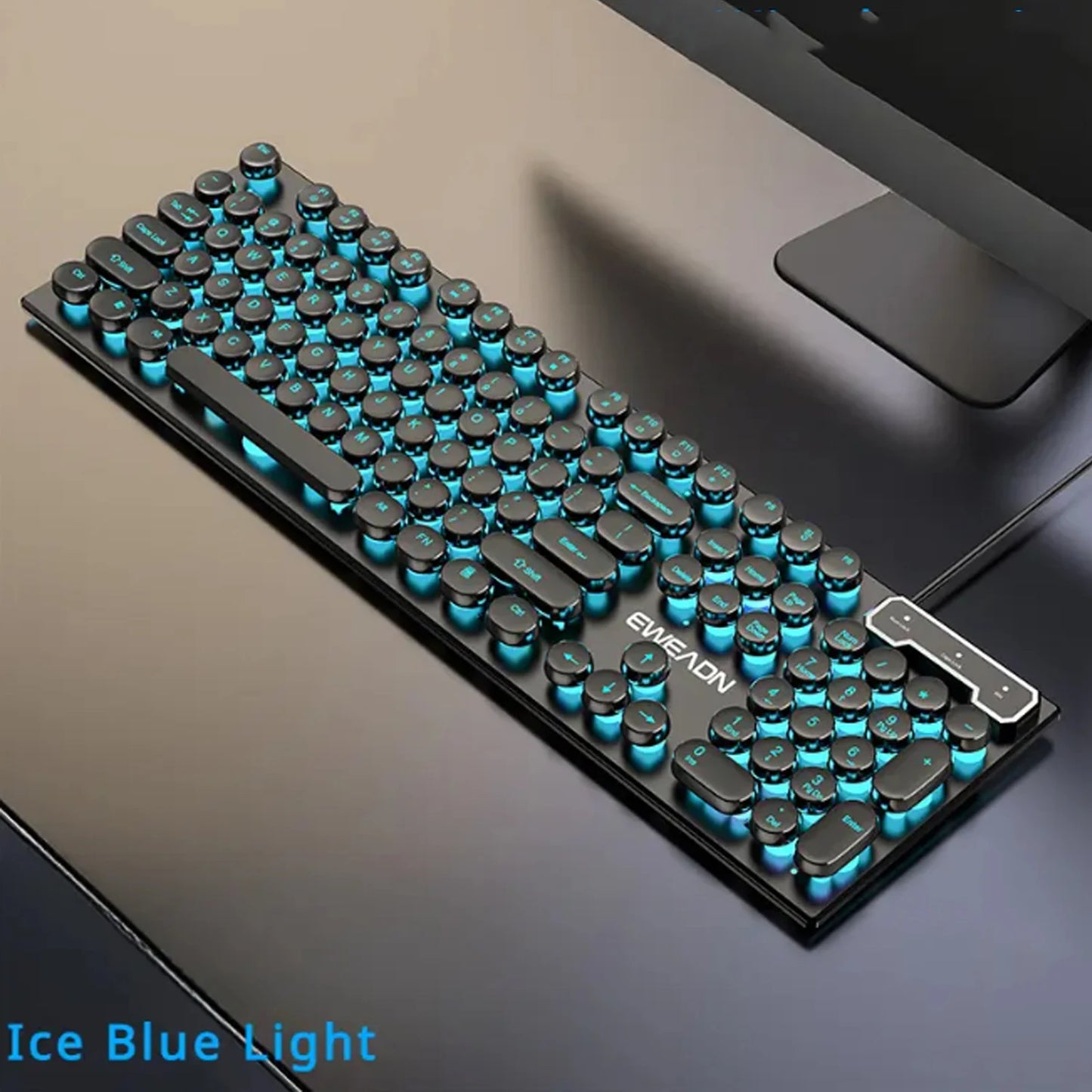 Retro Round Punk Mechanical Feel Keyboard Blue Black Switch 104 Keys USB Wired Gaming Keyboards RGB Backlit for PC Laptop Gamers