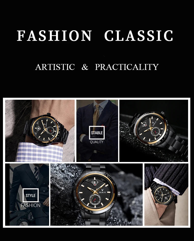 SKROX Luxury Sapphire Stainless Steel Automatic Movement Mechanical Clockwork Man Watch Military Waterproof Men's Wrist Watches