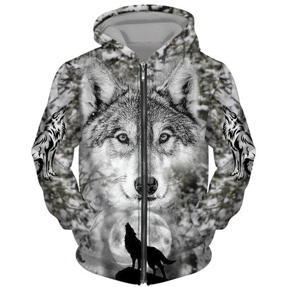 Cool 3D Wolf Printed Zipper Hoodies Fashion Men/Women Streetwear Hooded Jacket Coat Unisex Casual Hip Hop Pullover Sweatshirts