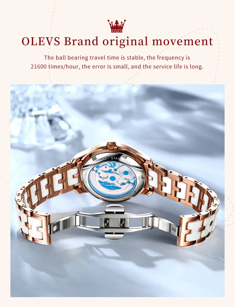 OLEVS 6615 Top Original Automatic Mechanical Wrist Watch for Women Luxury Elegant Diamond Hollow Colorful Butterfly Ladies Watch