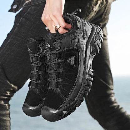 HIKEUP New High Quality Men Hiking Shoes Durable Leather Climbing Shoes Outdoor Walking Sneakers Rubber Sole Factory Outlet