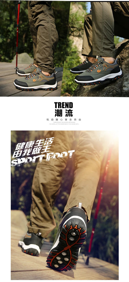 Autumn And Winter Models, Men's Waterproof Hiking Shoes, Outdoor PU Leather Sports Shoes, Wear-Resistant,  Walking, Tactical