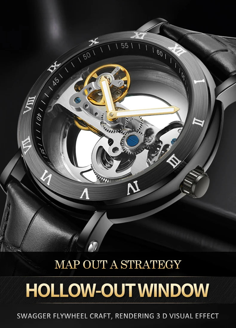 Watch Men Automatic Watch Luxury Watch Man Mechanical Wristwatch Skeleton Design Waterproof Leather Strap Male Watch Reloj Hombr