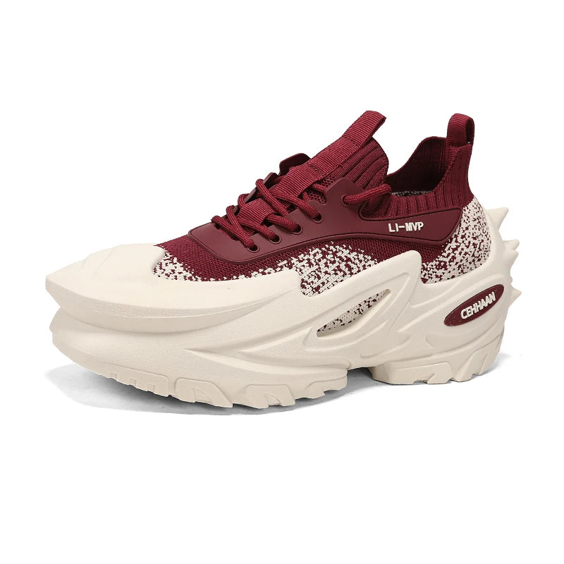 Mens Sports Shoes Elastic Thick Soled Anti Slip Outdoor Fitness Shoes Versatile Daily Wear Casual Street Fashion Walking Shoes