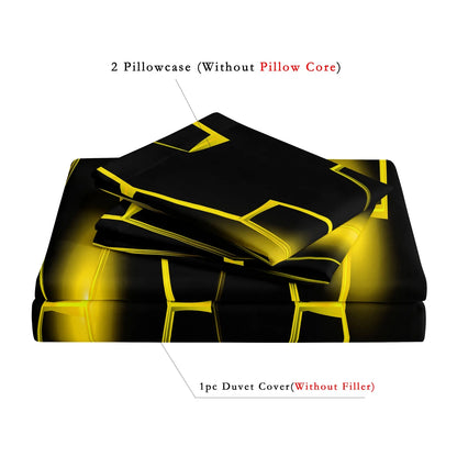 3pcs Geometric 3D Hexagonal Honeycomb Pattern Duvet Cover Set, Digital Print Colorful Polyester Bedding with Zipper Closure