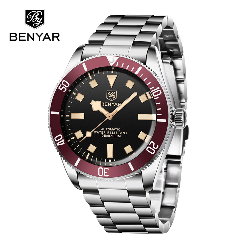 2026 New Mens Watches BENYAR Retro Red Mechanical Automatic luxury watch for men Waterproof Luminous Stainless steel wristwatch