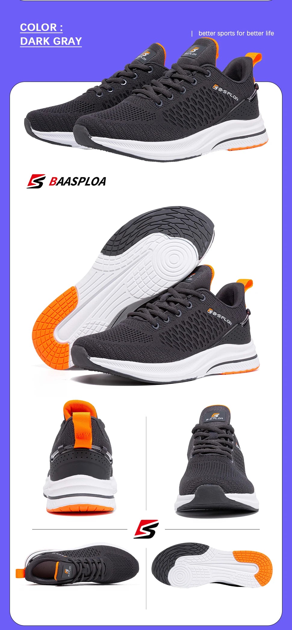 Ténis de corrida para homem Baasploa – Ténis casuais de malha, leves e de design, para corrida, respiráveis, com atacadores, para caminhada desportiva