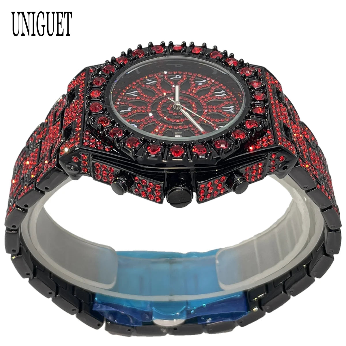UNIGUET Hip Hop Wristwatch For Men Luxury lce Out Full Diamond Watches Fashion Green Watch Waterproof Clock Man 2026 Hot Sale