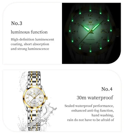 OLEVS Luxury Fashionable Ladies Quartz Watch Waterproof Wristwatch with Arabic Numerals Date Feature And Set Bracelet for Women