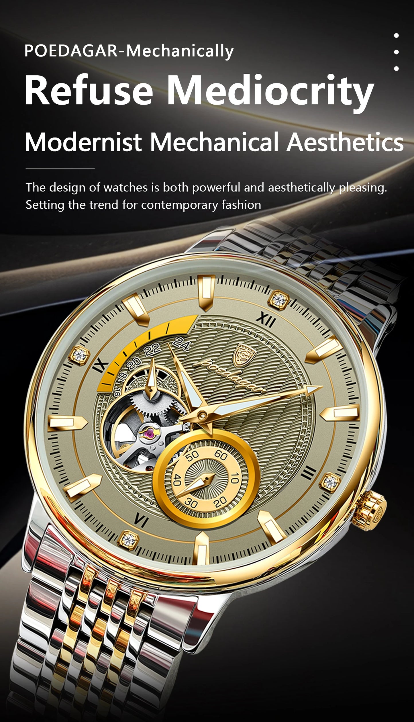 POEDAGAR Top Luxury Man Wristwatch Luminous Hollow Tourbillon Stainless Steel Men Clock Mechanical Automatic Men's Watches Reloj