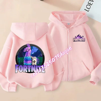Novo hoodie infantil Fortnite com fecho de correr, estilo cartoon anime, casual e respirável, casaco para meninos, primavera 2026, roupa para criança
