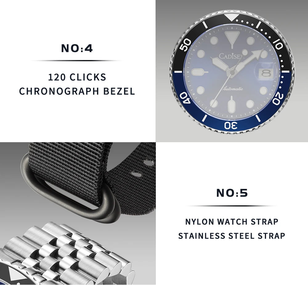 CADISEN New Luminous Men Mechanical Wristwatches Ceramic Bezel Sapphire Glass Automatic Watch Men Relogio Masculino