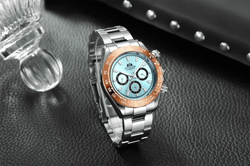 Automatic Mens Watch Mechanical Self Wind Movement Gold Black Stainless Steel Diamonds Stone Sports Luxury Fashion Watches
