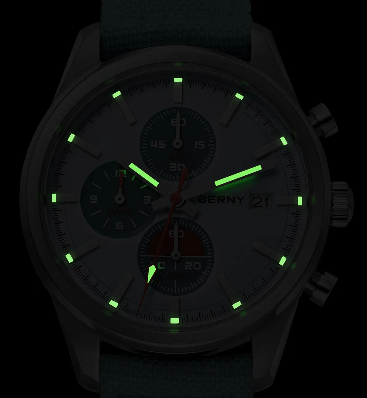 BERNY Chronograph Watch for Men/Women 37mm Dial Woven Fabric Sapphire AR Coated 5ATM Fashion Sport Calendar 316L Couple Watch