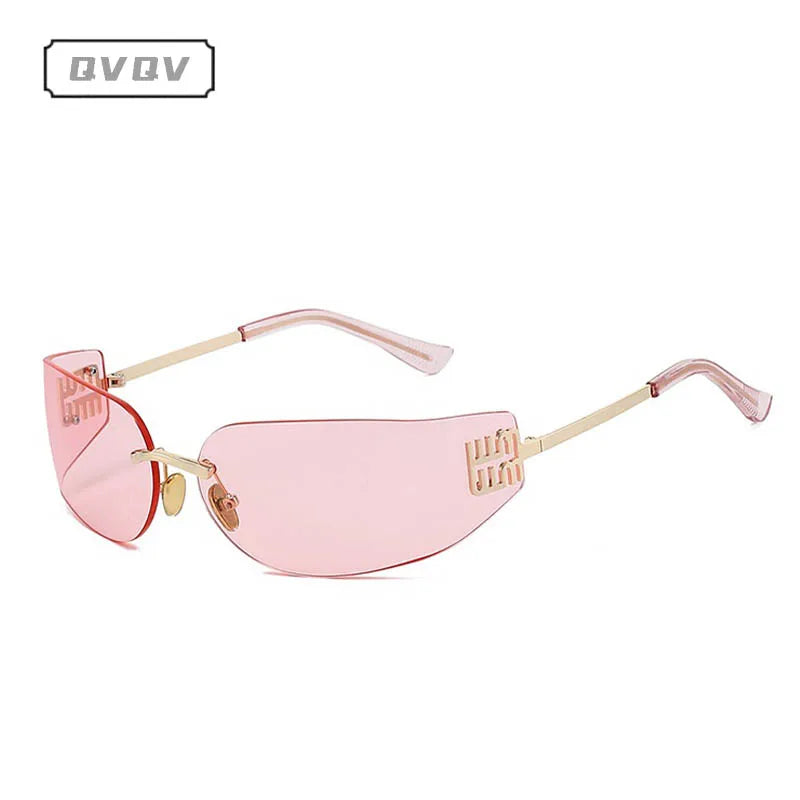 New Frameless Curved Metal Square Sunglasses Women Rimless Cutting Personality Glasses Fashion Brand Design Y2K Punk Sun Glasses