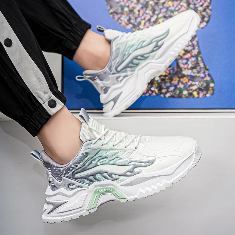 Scarpe sportive da uomo alla moda con lacci, versatili, antiscivolo, con suola spessa, per adolescenti, da indossare tutti i giorni, comode scarpe da corsa casual da uomo