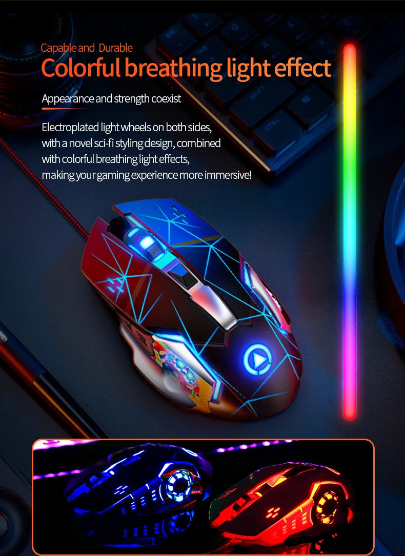 Mouse da gaming cablato USB a 6 pulsanti, retroilluminato, ergonomico, DPI regolabile, ottico, per PC gamer e computer desktop