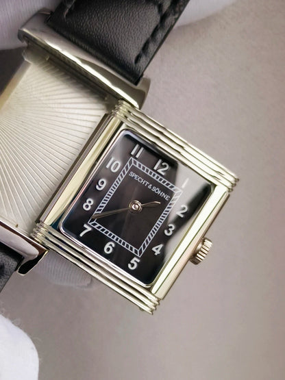 Specht&Söhne Reversible Square Watch Ronda Quartz Movt Stainless Steel Case Sapphire Crystal Flip Design Mens Fashion Wristwatch