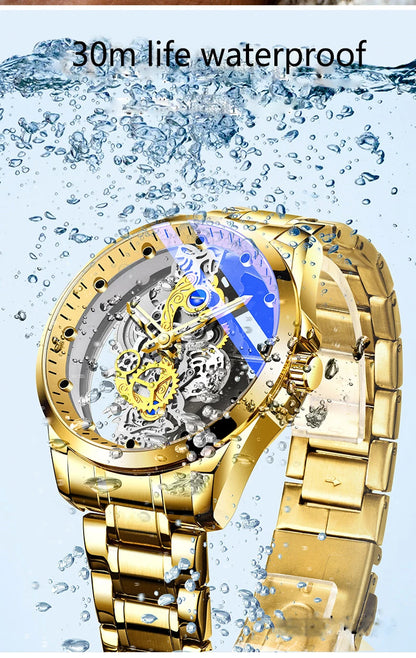 Hot Sale Fashion Transparent Watch Men Imitation Mechanical Watches Luminous Dial Stainless Steel Band Quartz Wristwatches Men