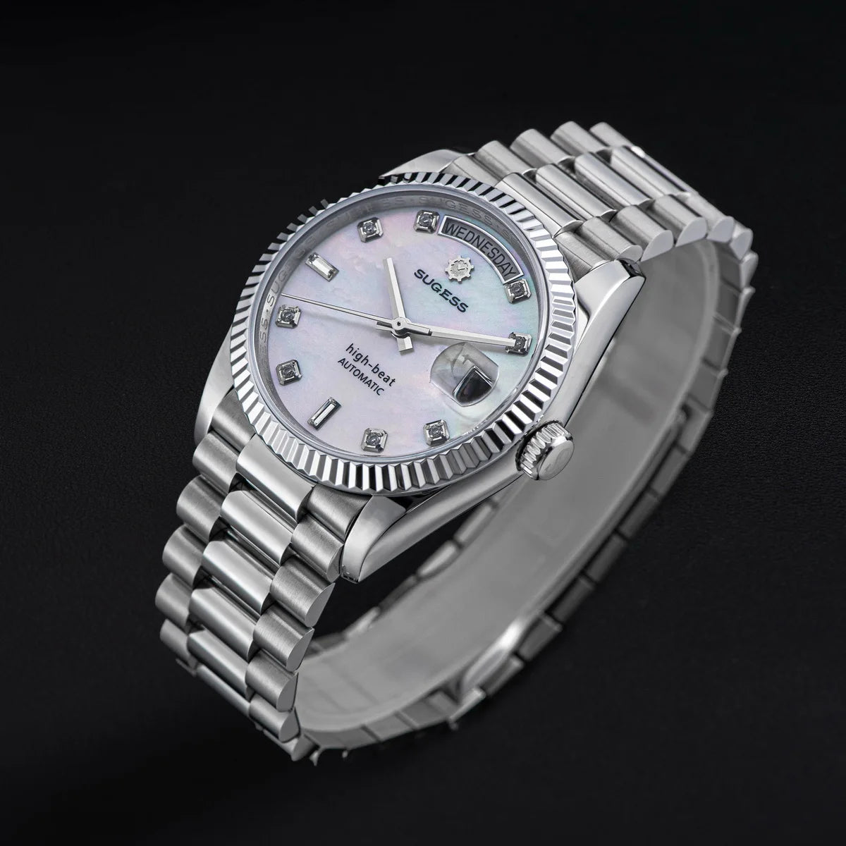 Sugess Watch of Men 36mm Date Automatic Retro Mechanical Wristwatches Sapphire Crystal RoseGold Dandong SL3034 Movement Day New