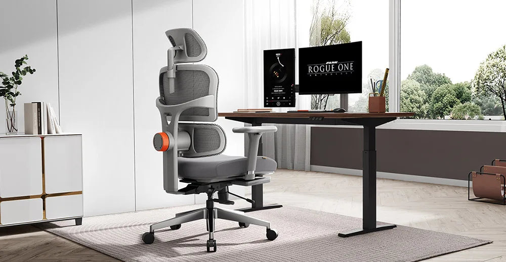 NEWTRAL NT002 Ergonomic Chair, Adaptive Lower Back Support, Adjustable Armrest Headrest Footrest, Gray, Cushioned 4D Armrest