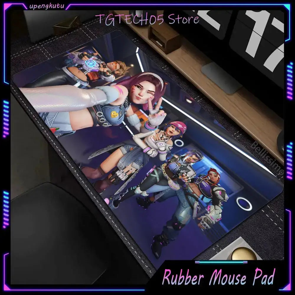 Alfombrilla de ratón grande Overwatch para PC gamer, alfombrilla extendida para teclado rosa cute, accesorios gaming para portátil, tapete de escritorio kawaii HD