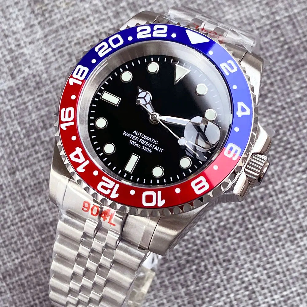 Relógio de Homem Automático Miyota8215 Impermeável 200m, Relógio de Mergulho 40mm com Movimento Mecânico, Luminoso, Bracelete Jubilee e Fecho Glide Lock