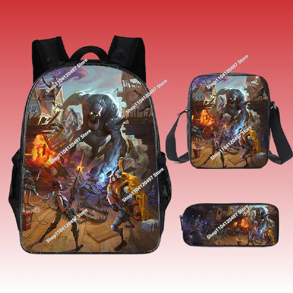 3pcs/set Mochila Fortnite de grande capacidade para estudante, estilo anime e cartoon, estojo, lancheira kawaii, presentes de aniversário