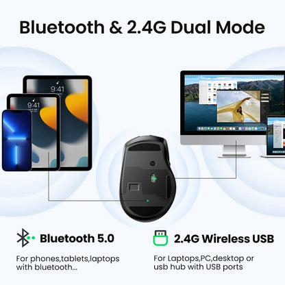 Rato sem fios UGREEN Bluetooth 5.0, ergonómico, 4000 DPI, 6 botões silenciosos, para MacBook, tablet, computadores portáteis, computador PC, rato 2.4G