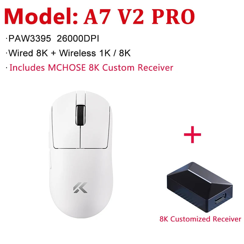 MCHOSE A7 V2 Ultra / Pro Lekka bezprzewodowa mysz gamingowa Dual 8000Hz PAW3950 TI 42000DPI dla graczy e-sportowych na PC
