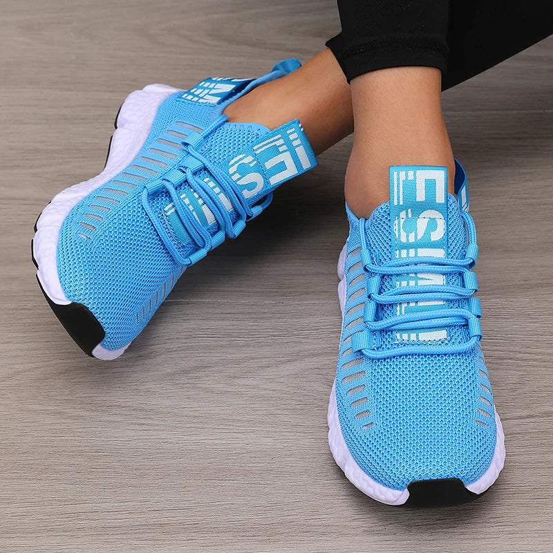 Calçado desportivo para mulher em malha, leve, com sola macia, tira para jogging, respirável, moderno, para caminhada, ténis casual raso para homem
