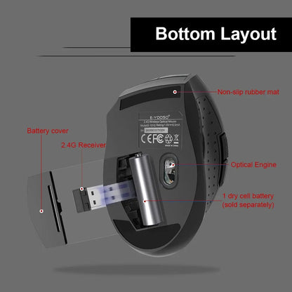 E-YOOSO E-1010 Wireless Gaming Mouse 2.4G USB Optical Mouse, 2400 DPI Ergonomic Wireless Gaming Mouse for Laptop, PC & Office