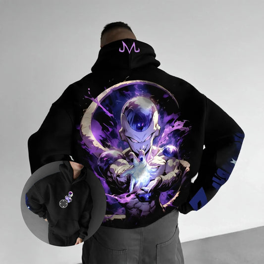 Φούτερ Dragon Ball Frieza με κουκούλα, unisex, streetwear casual pullover hoodie με graphic print, ανοιξιάτικο και φθινοπωρινό fashion top