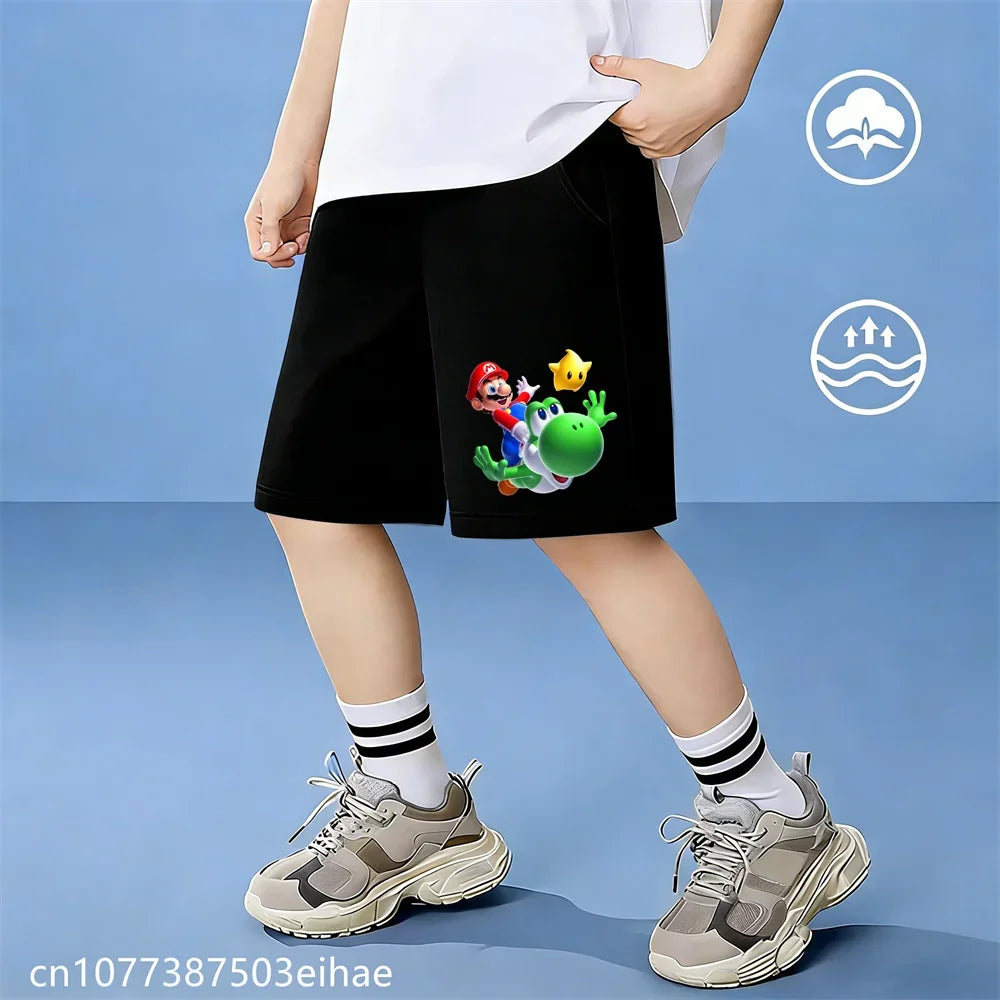 Adorable Super Mario Cartoon Children's Summer Cotton Shorts, Stylish Casual Cut with Bright Prints Fabric Wicks Moisture Away,