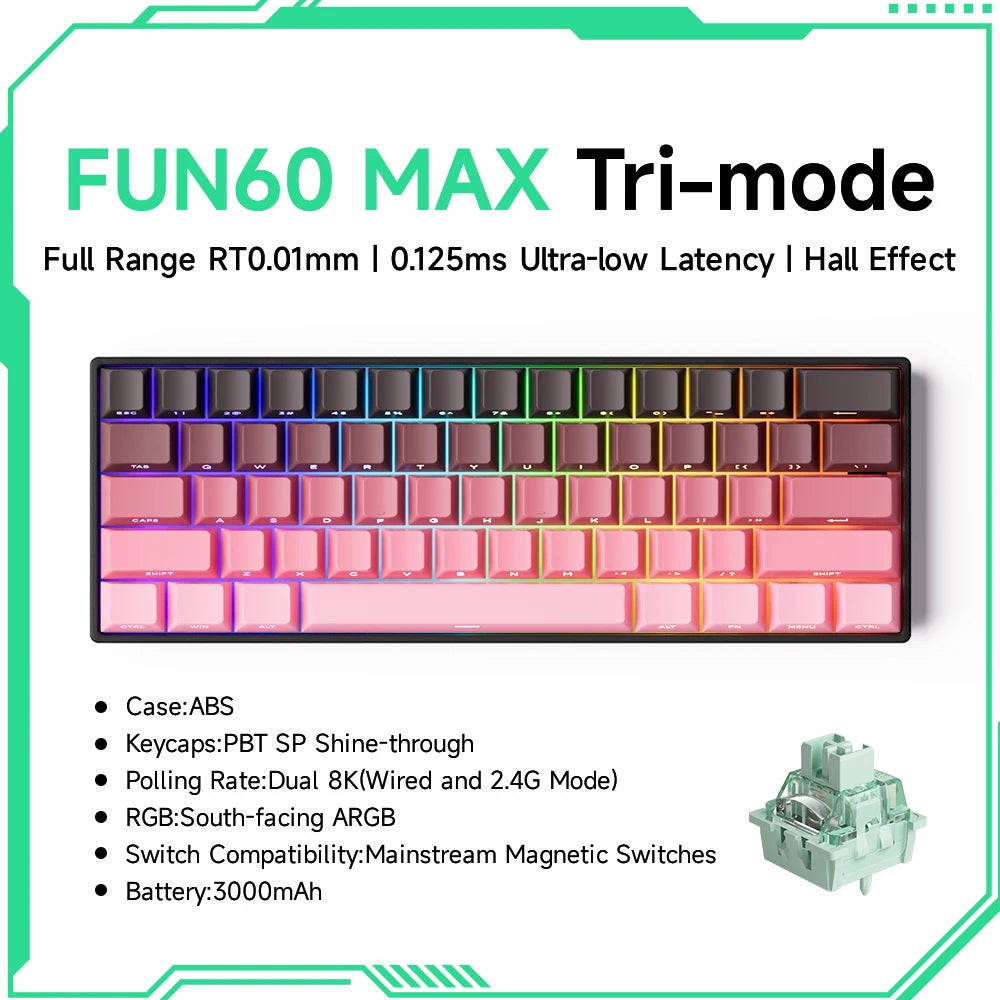 Akko MonsGeek FUN60 mechanische Tastatur mit Magnetschaltern, 60% Gaming-Tastatur, Rapid Trigger 0.01mm, 8K, ARGB, HE/TMR, Custom Keyboard