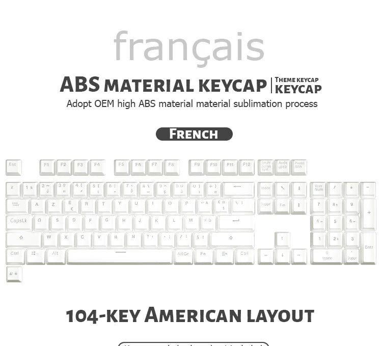 104 Teclas Keycaps Retroiluminadas Coreano Francês Russo Espanhol Alemão para Teclado Mecânico com Switch MX, Perfil OEM, Teclas ABS DIY