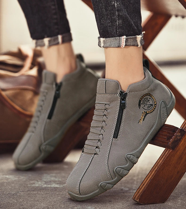 Men's Casual Shoes Side Zipper Short Boots Versatile Flat Bottom Trendy Fashionable Men's Shoes Suitable for Outdoor Sports