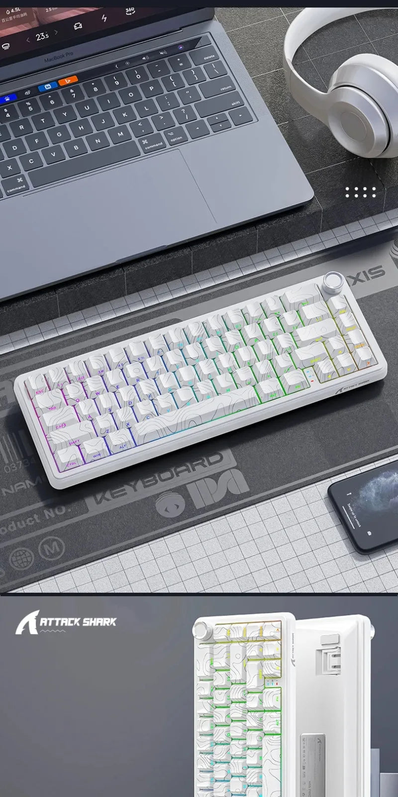 Attack Shark X65 PRO HE Magnetic Switch Keyboards 8K RT 0.001mm Side Engraving Bluetooth Wireless Gaming Keyboards Windows Mac PC