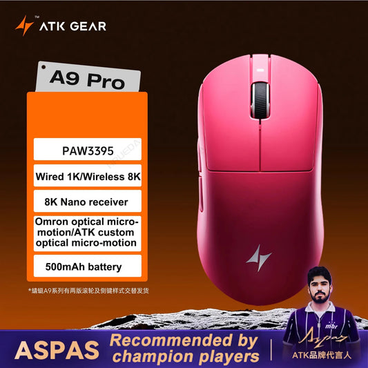 ATK Dragonfly A9 Wireless Gaming Mouse NearLink Tri-Mode Dual 8K Ultra-Lightweight Ergonomic Esports Mouse