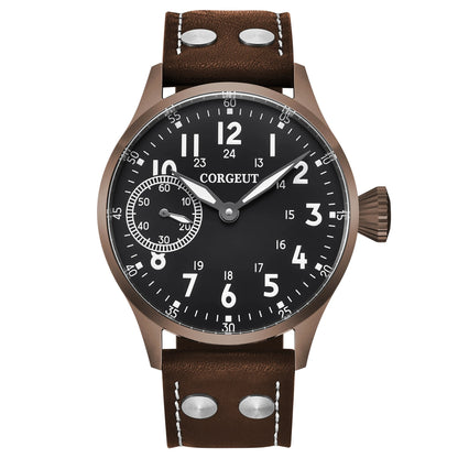 Corgeut Seagull ST3600 17 Jewelry 44mm Mechanical Watch Hand Wound Sapphire waterproof Watch Sports Leather Luxury 6497 Watch